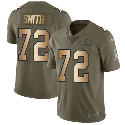 Nike Colts #72 Braden Smith Olive/Gold Men's Stitched NFL Limited Salute to Service Jersey - Click Image to Close